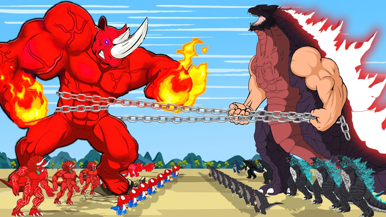 GIANT RHINO VS GODZILLA, SHIN GODZILLA, KING KONG:  The Real SIZE of MONSTERS | Godzilla Cartoon