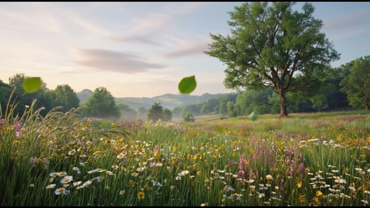 One hour Peaceful Meadow video loop with birds chirping