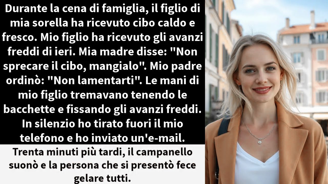 Durante la cena di famiglia, il figlio di mia sorella ha ricevuto cibo caldo e fresco.
