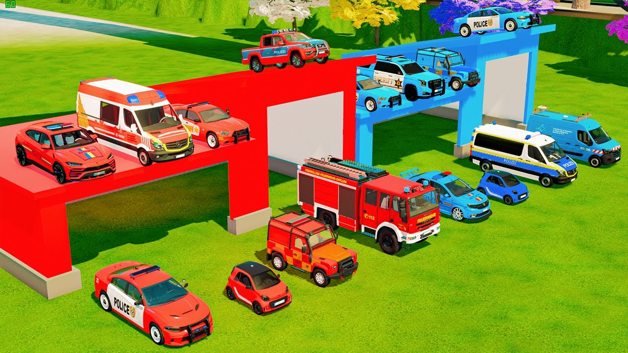 TRANSPORTING CARS, AMBULANCE, POLICE CARS, FIRE TRUCK, WITH TRUCKS! - FARMING SIMULATOR 22