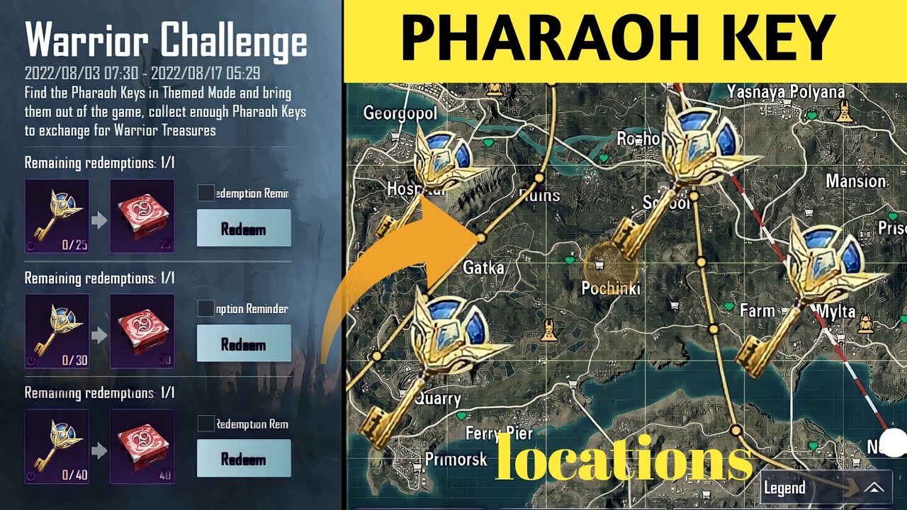 All Pharaoh key locations bgmi and pubg