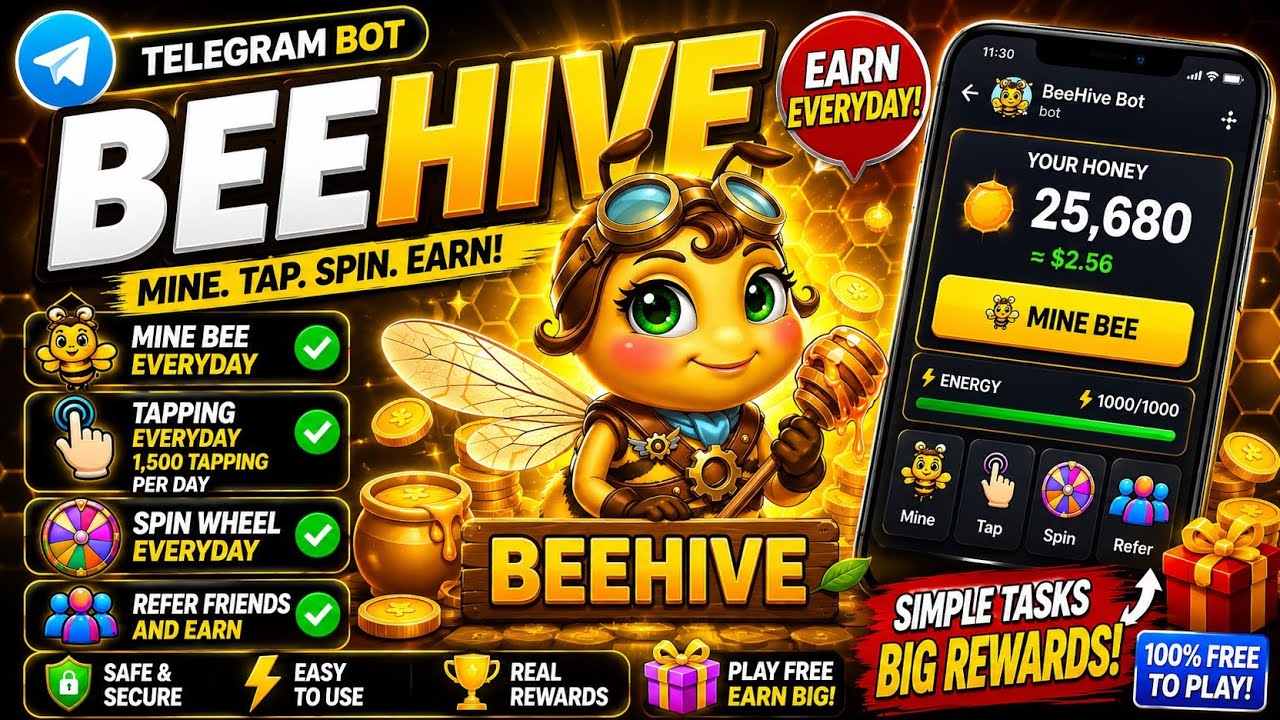 BeeHive Telegram Bot Review | Mine, Tap, Spin & Earn Daily Rewards