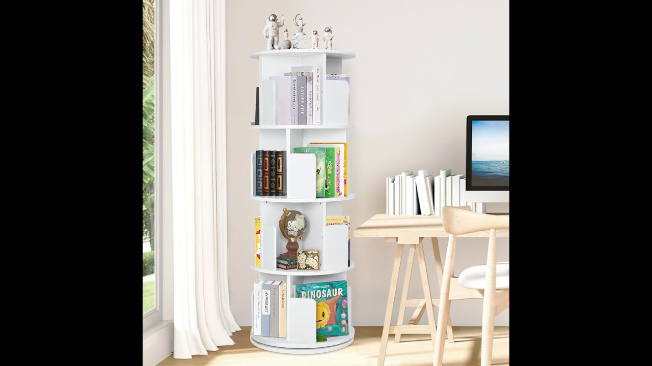 Labebe Rotating Bookshelf, Small Corner Bookshelf for Small Space  (WG2309003-QIMING)