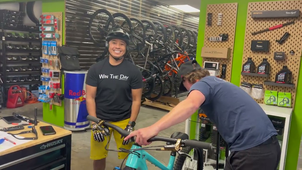 Getting my suspension tuned up at Gravity Bicycles in Fullerton Ca.