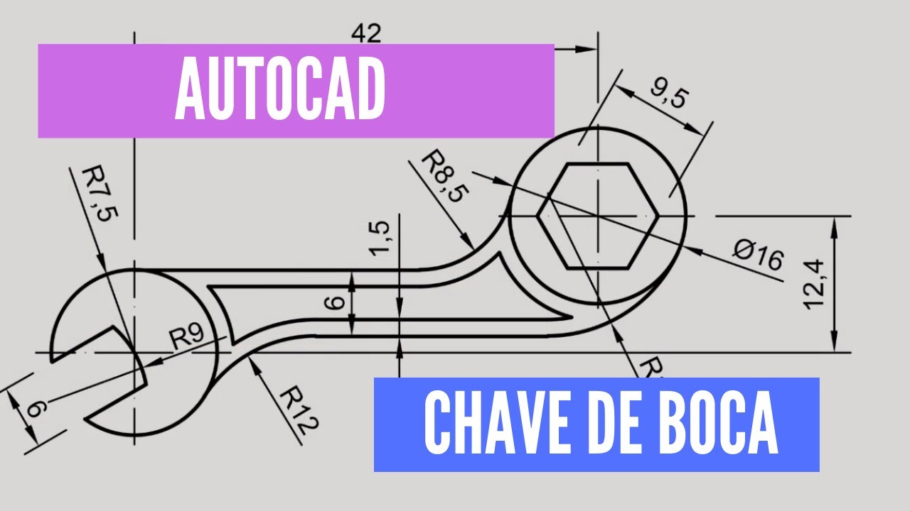 Curso de AutoCAD - Exercício de tangência, arco, círculo, polígono e hexágono - Chave de boca