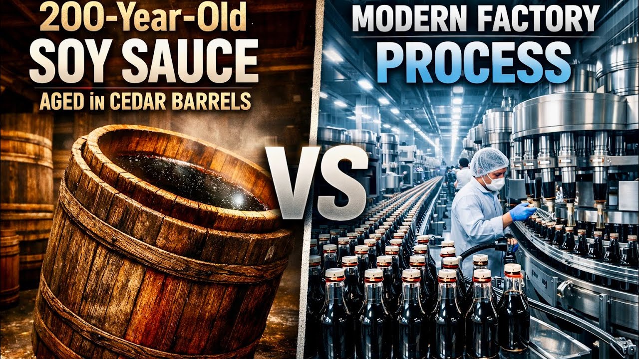 200-Year-Old Soy Sauce Aged in Cedar Barrels vs. Modern Factory Process
