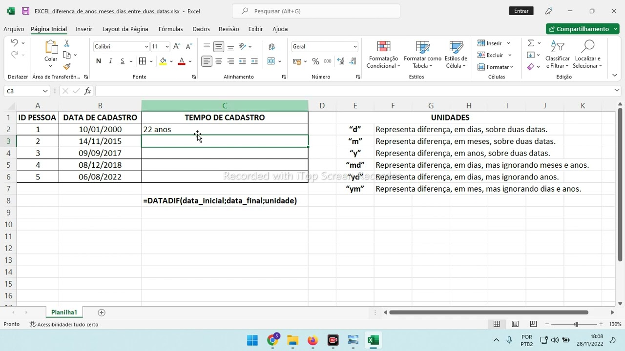 [EXCEL] Diferen&ccedil;a de anos, meses e dias entre duas datas