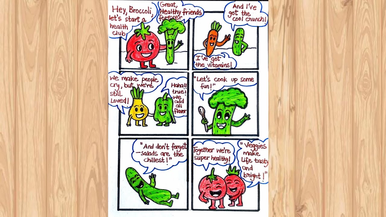 How To Create A Comic Strip💗/ Healthy Friends/ Importance Of Vegetables/ Step by Step Guide #art 