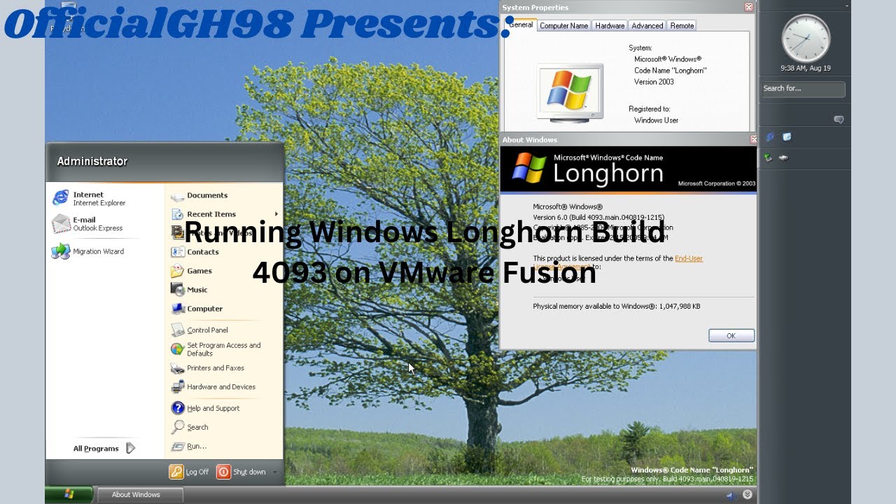 Running Windows Longhorn Build 4093 inside macOS Mojave (VMware Fusion)