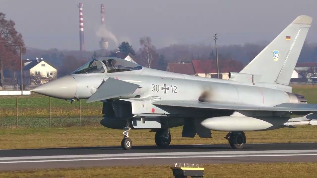 German Airforce Eurofighter QRA Bavarian Tigers of TLG 74 Takeoff at Airbase Neuburg