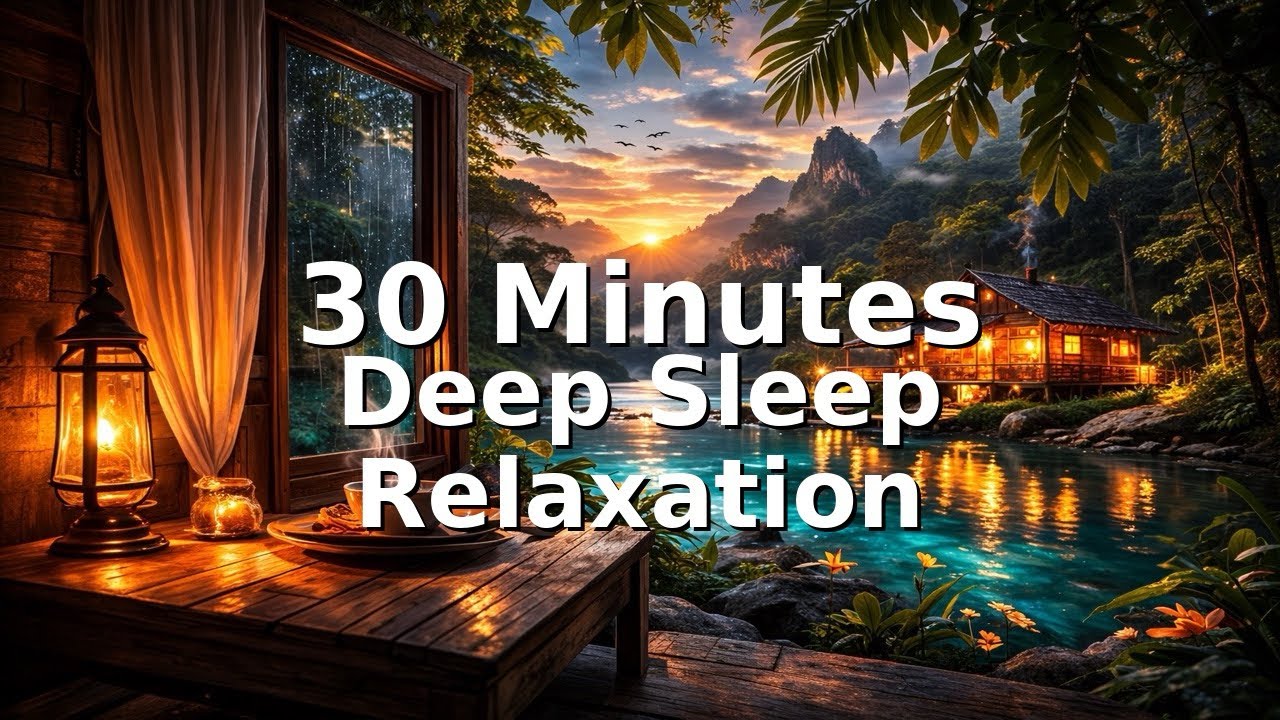 Cozy Cabin by the Lake at Sunset 🌙 30 Minutes Deep Sleep Ambience | Relaxing Water Sounds