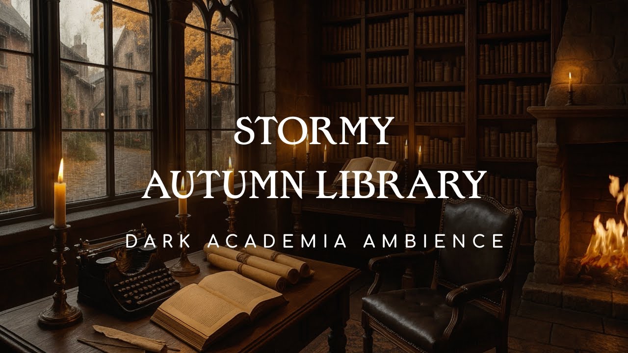 Dark Academia Ambience | Dark Classical Playlist | Stormy Autumn Library Ambience | Rain Ambience