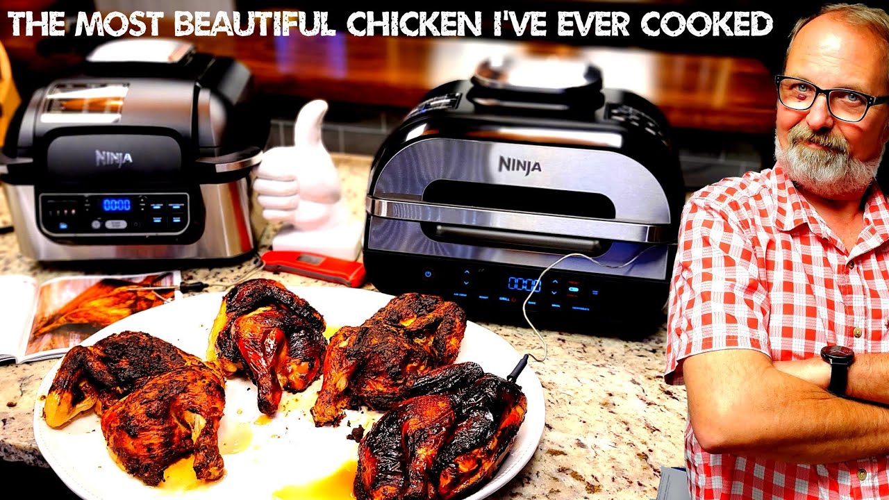 Ninja Foodi Smart XL Grill Air Fryer Mustard & Teriyaki + How to Spatchcock + cut Chicken in Half