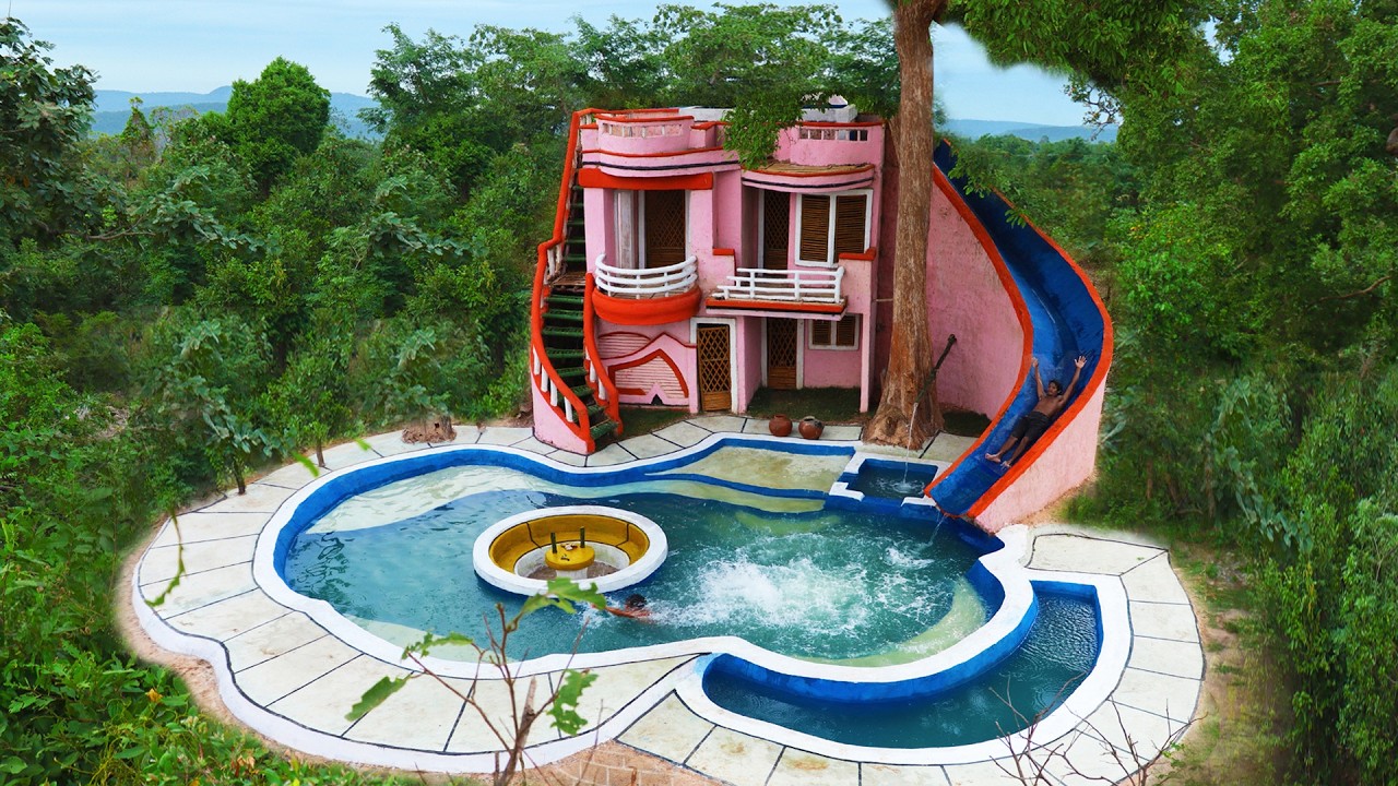 [Full Video]Build Creative Water Slide Park To Swimming Pool With 4-Story Villa Design In The Forest