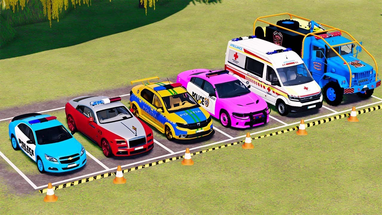 GO GAME - TRANSPORTING POLICE CARS, AMBULANCE VEHICLES, FIRE TRUCK WITH MAN TRUCK ! FS22 #105
