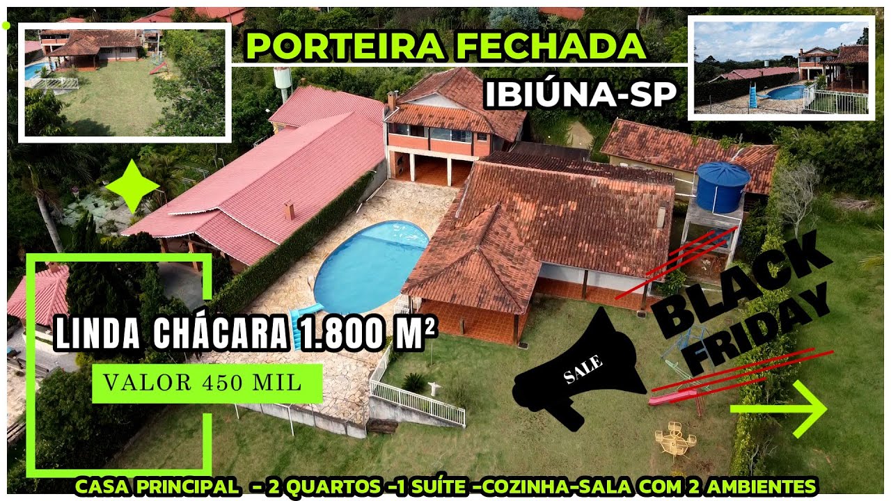 vendido ] Ch&aacute;cara 📏 1.800 m2  pr&oacute;ximo ao centro de Ibi&uacute;na - pronta para morar,  porteira fechada 📫