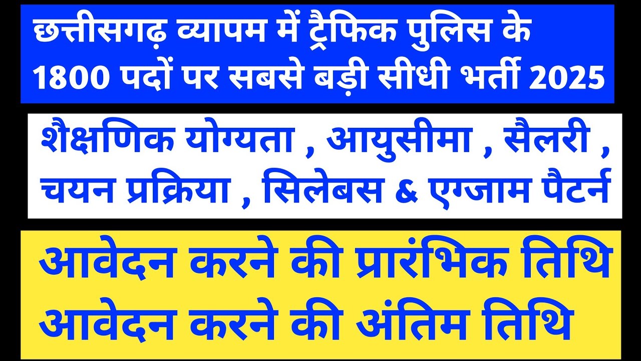 CG Traffic Police Recruitment 2025 || 1800 Govt Jobs || High Salary Job || Eligibility Criteria