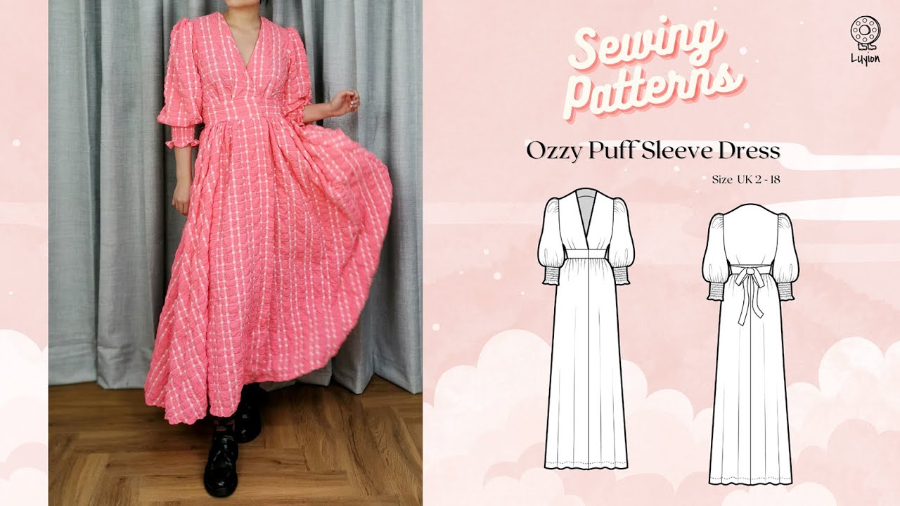 Ozzy Puff Sleeve Dress Sewing Video // Digital PDF Sewing Pattern Size UK 2-18 // Luyion