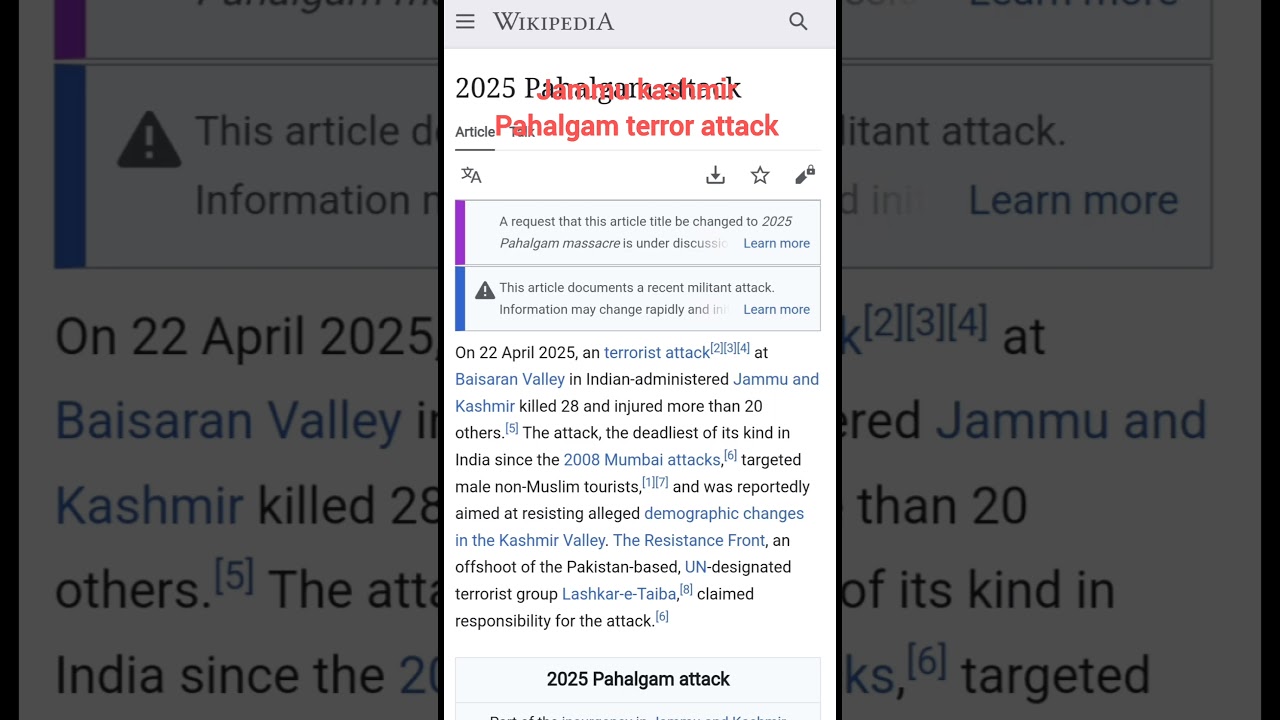 Jammu and Kashmir pahalgam terror attack news.