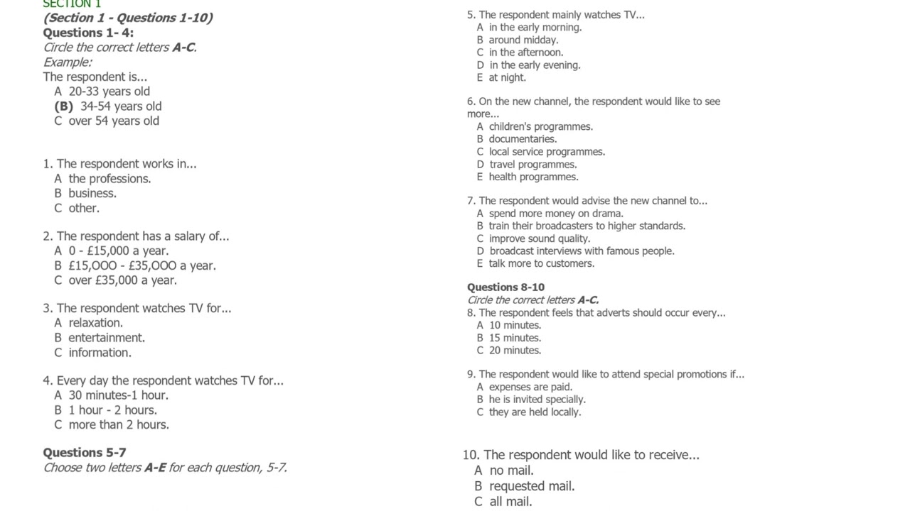 Ielts Listening The respondent works