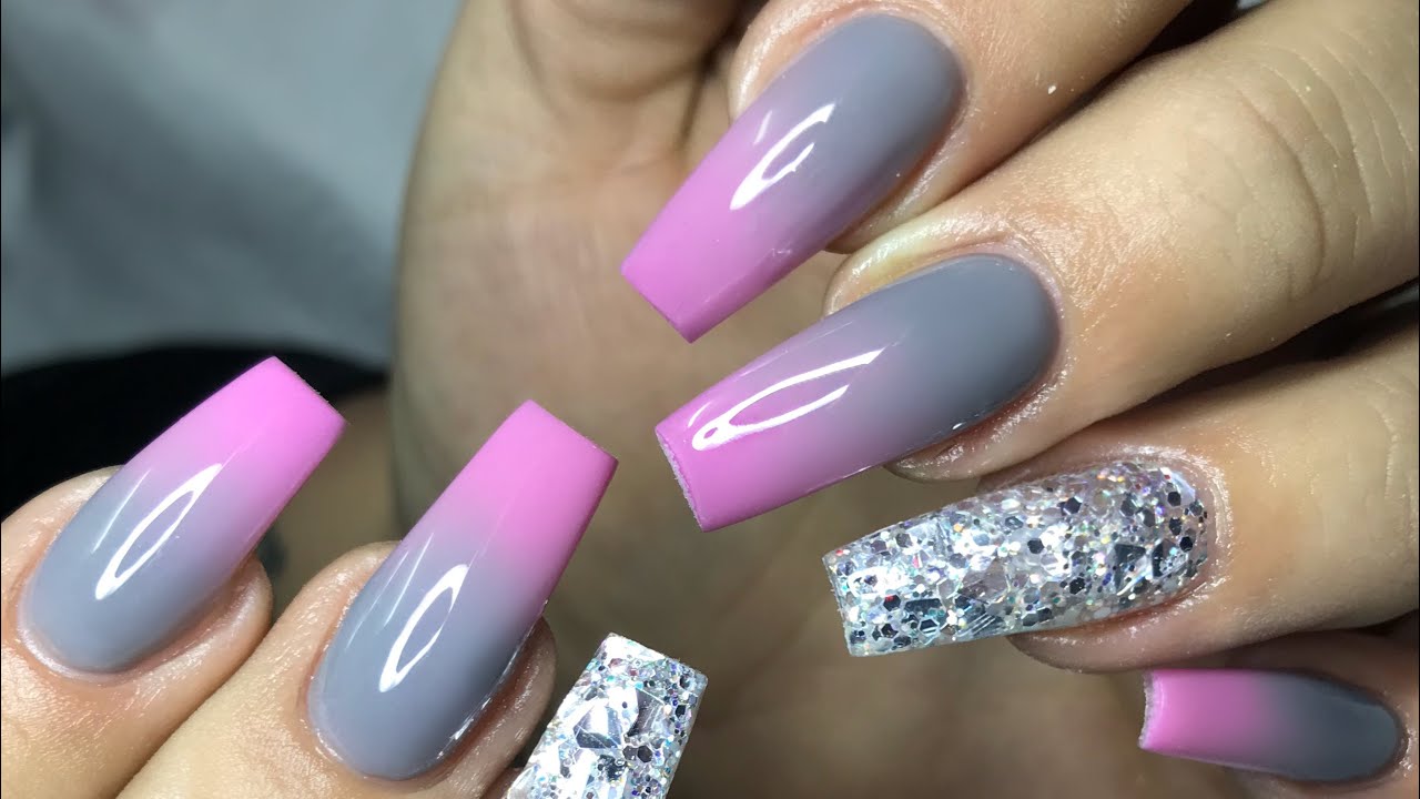 GORGEOUS PINK & GREY OMBRÉ | ACRYLIC NAILS