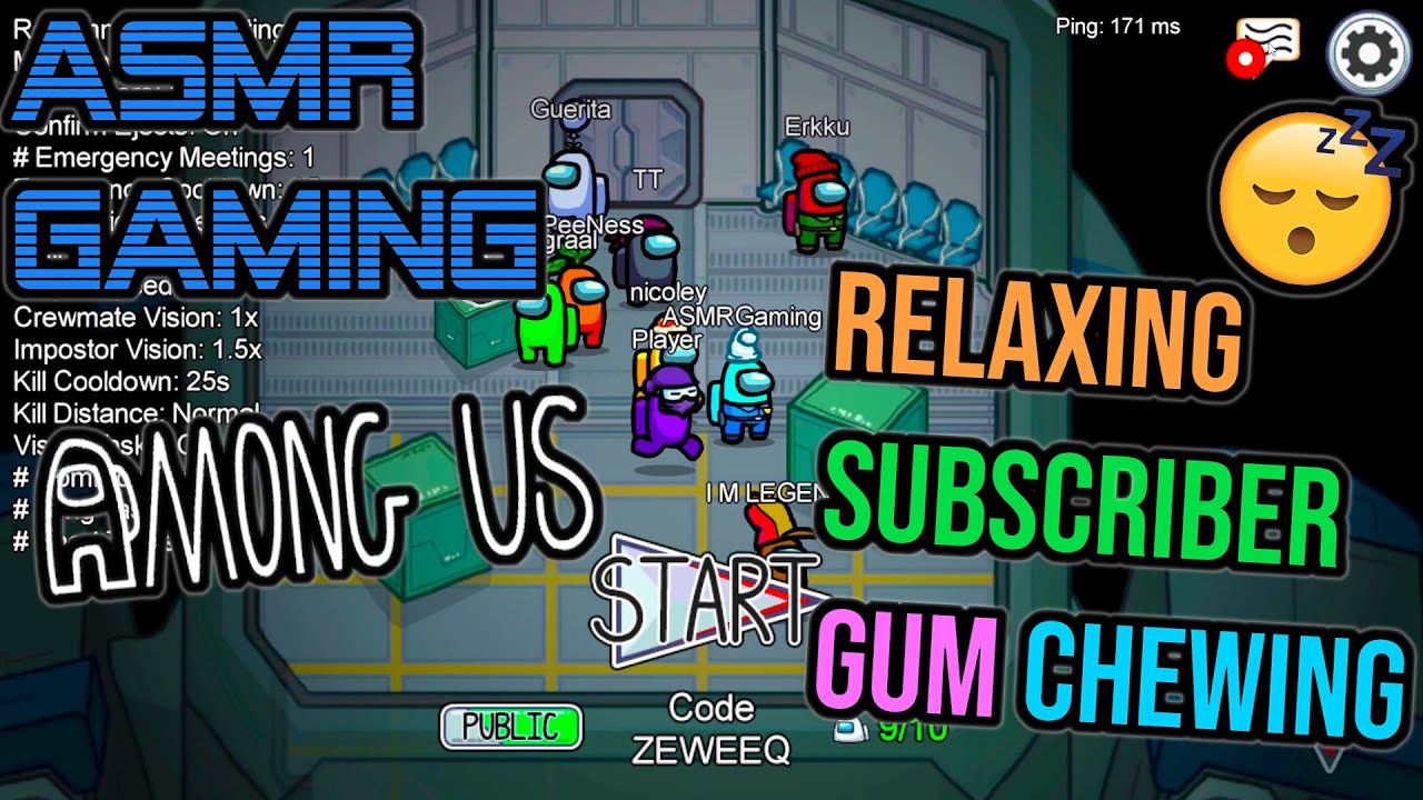 ASMR Gaming 😴 Among Us Relaxing Subscriber Gum Chewing 🎧🎮 Mouse Clicking Sounds + Whispering 💤