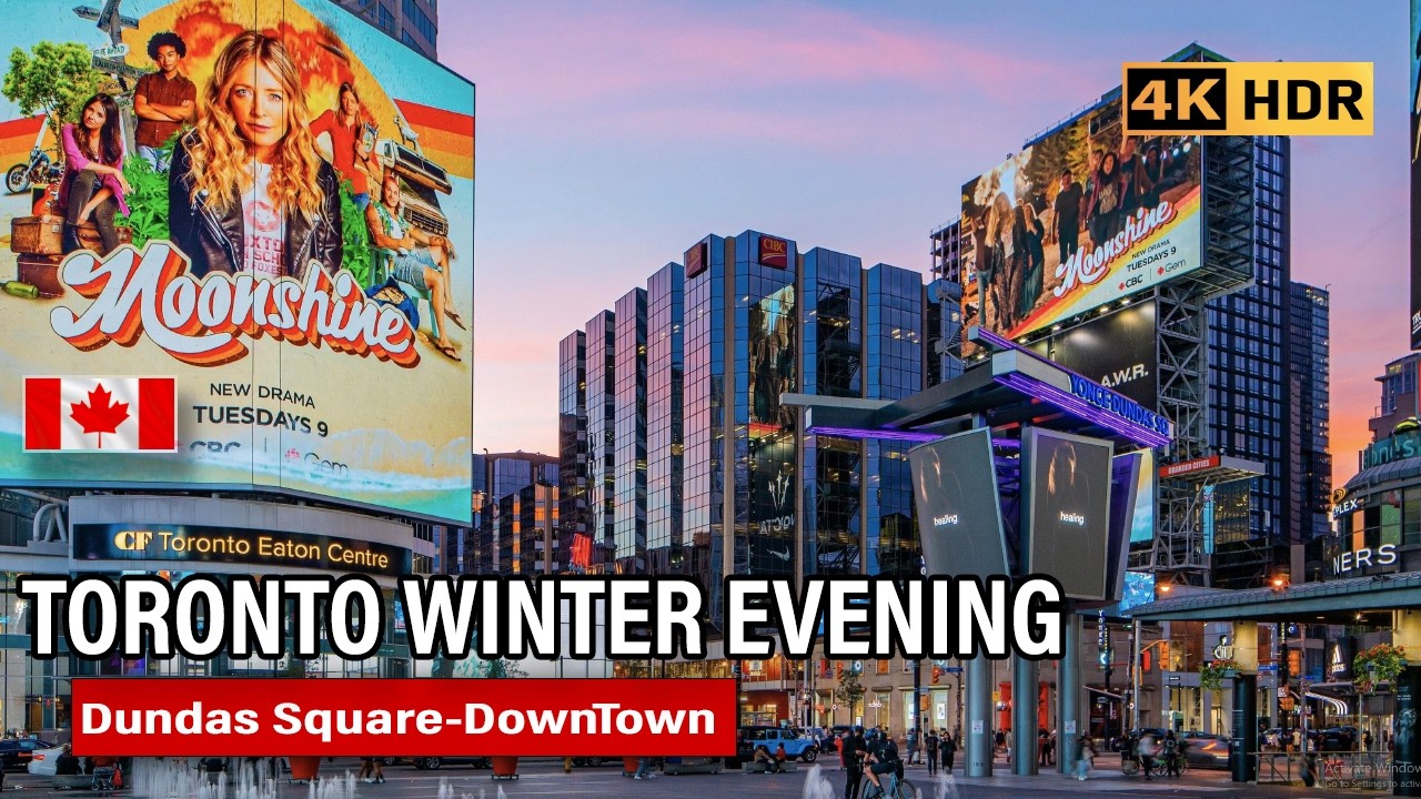 Toronto Winter Evening at Yonge-Dundas Square | 9 Minutes of City Ambience 🇨🇦