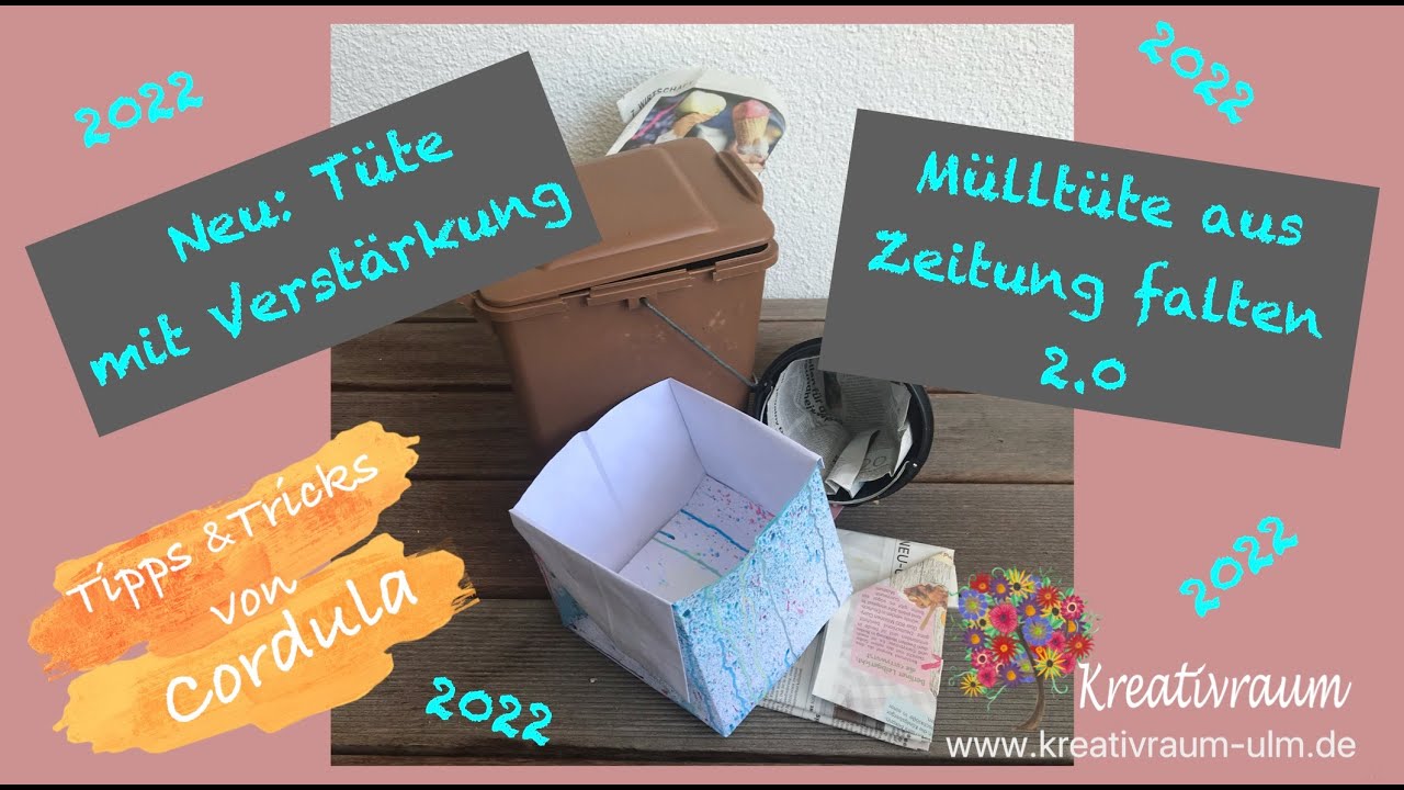 Mülltüte aus Zeitungspapier falten 2.0 – Gute Vorsätze 2022 -  Basteln mit Cordula