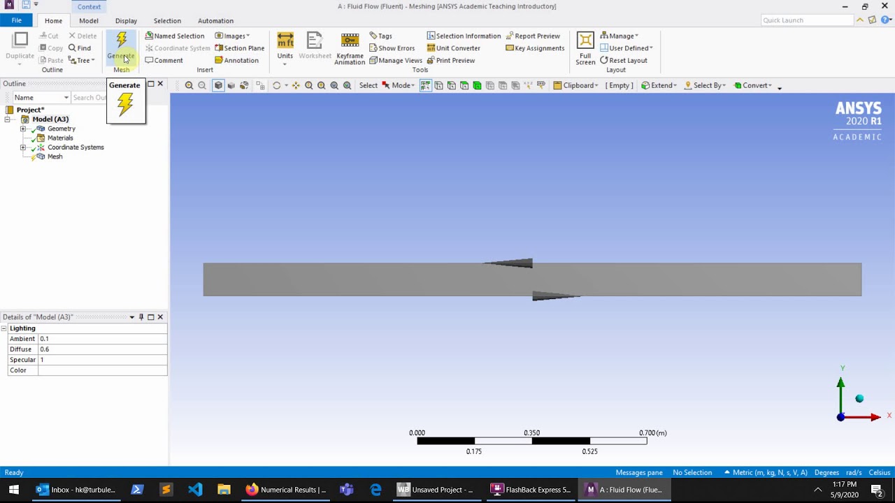 Инструмент построения сетки Ansys Fluent, размеры сетки и сетка лица