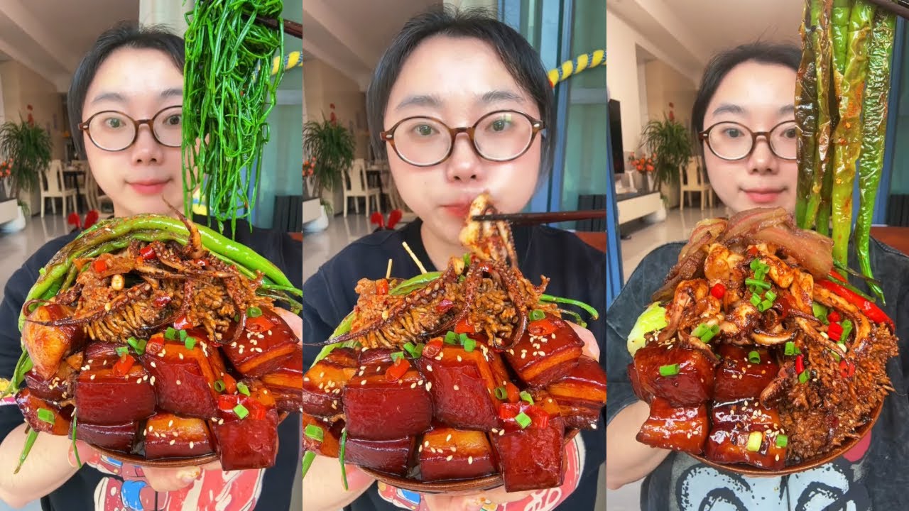Golden crispy pork belly… 🤍 A satisfying mukbang moment