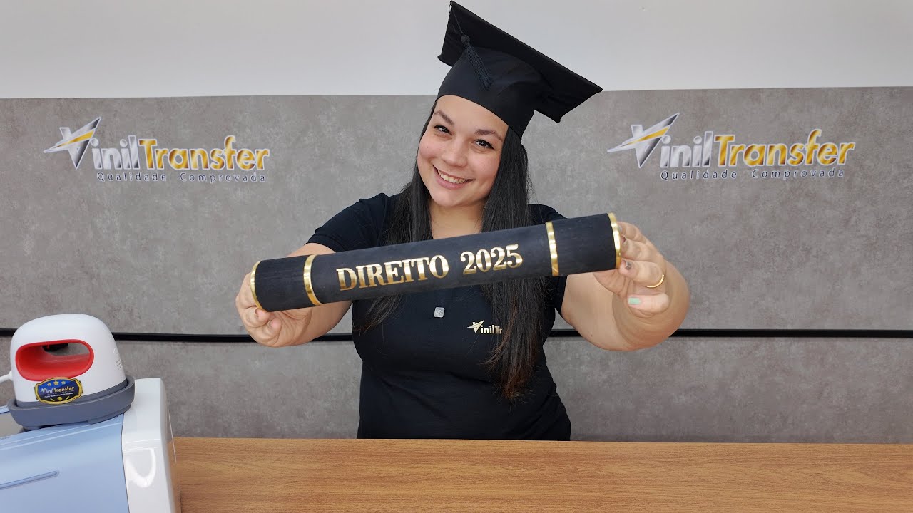 Capelo e Canudo de Formatura Personalizado com VTR Metalizado Ouro VinilTransfer