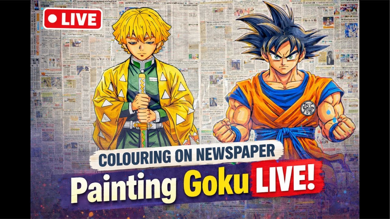 Goku Coloring on Newspaper | Anime Painting Live 🔴
