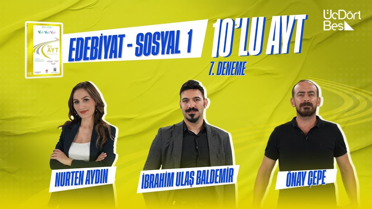 345 YAYINCILIK 10'LU AYT EDEBİYAT - SOSYAL 1 DENEMESİ | 7. DENEME
