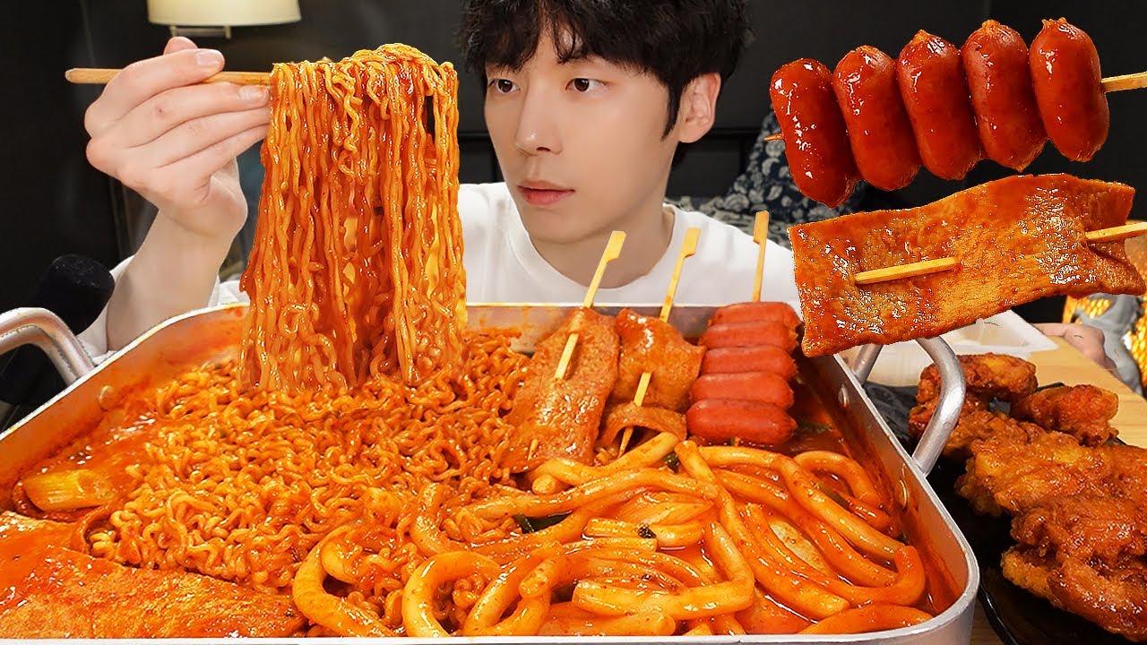 ASMR MUKBANG | 직접 만든 라면 떡볶이 양념치킨 튀김 먹방 &레시피 FRIED CHICKEN AND Tteokbokki EATING
