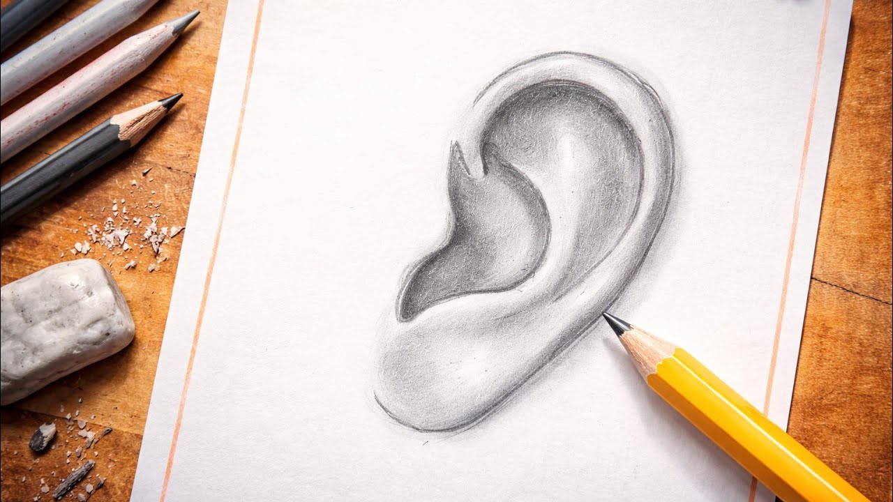 Realistic Ear Drawing In 5 Minutes | 2B Pencil Technique EASY