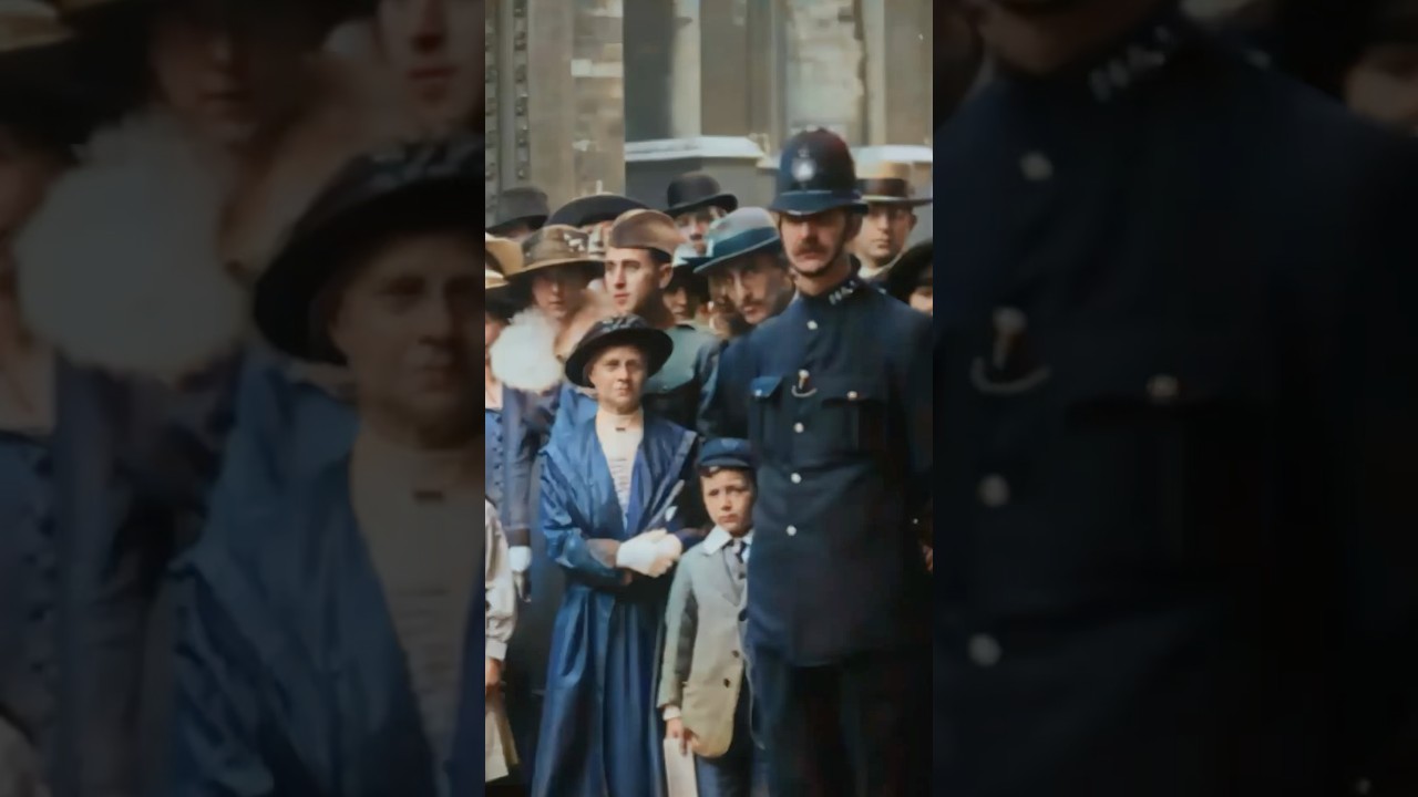 People gathered in London, England in 1918 - Restored Footage