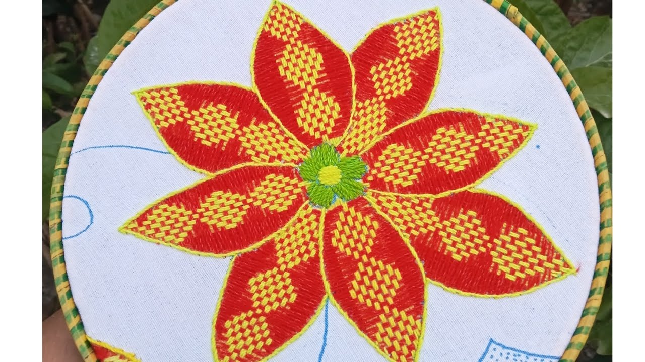 cómo bordar una nochebuena#6puntada ideal para cualquier diseño entre, hojas, flores, frutas,etc.