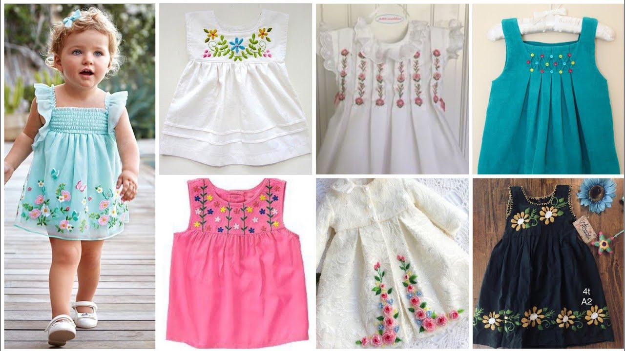 Baby Girls dress designs, Baby Embroidery Work outfit, colour full Ribbon 🎀 Embroidery kids Dresses