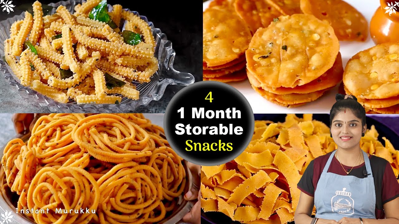 மாவு அரைத்து கஷ்டப்படாமல் 4 வகை உடனடி மொறுமொறு ஸ்நாக்ஸ் | 4 easy snacks in tamil | murukku | thattai