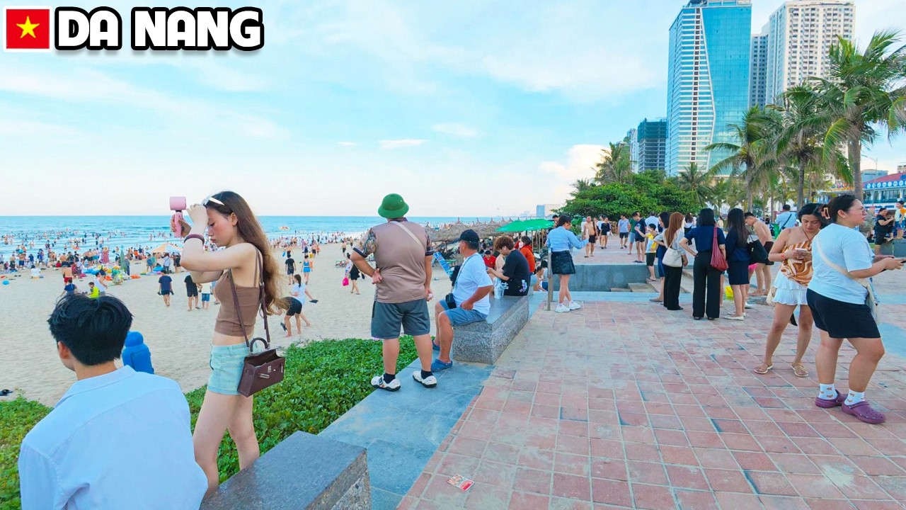 Crazy Crowds & Summer Vibes at My Khe Beach Today - Da Nang Vietnam Walking Tour 4K
