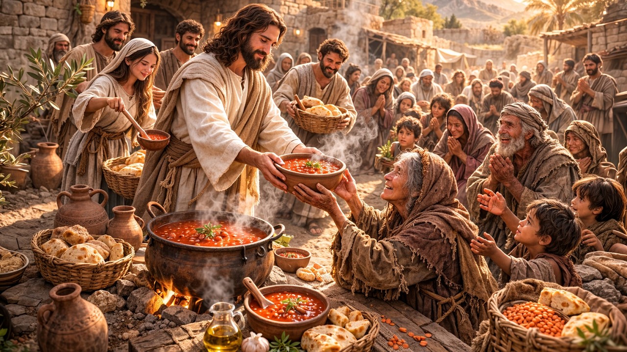 Jesus Feeds the Poor with Red Lentil Soup