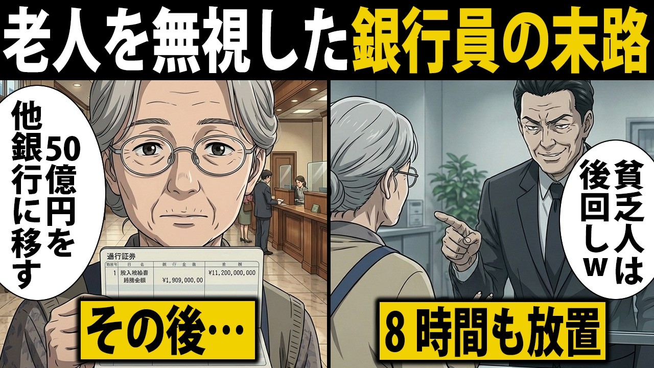 【漫画】老人を無視するエリート銀行員。「貧乏人は後回しw」→「50億円全額、他の銀行に移します」【シニア】【スカッと】【年金】【老後】