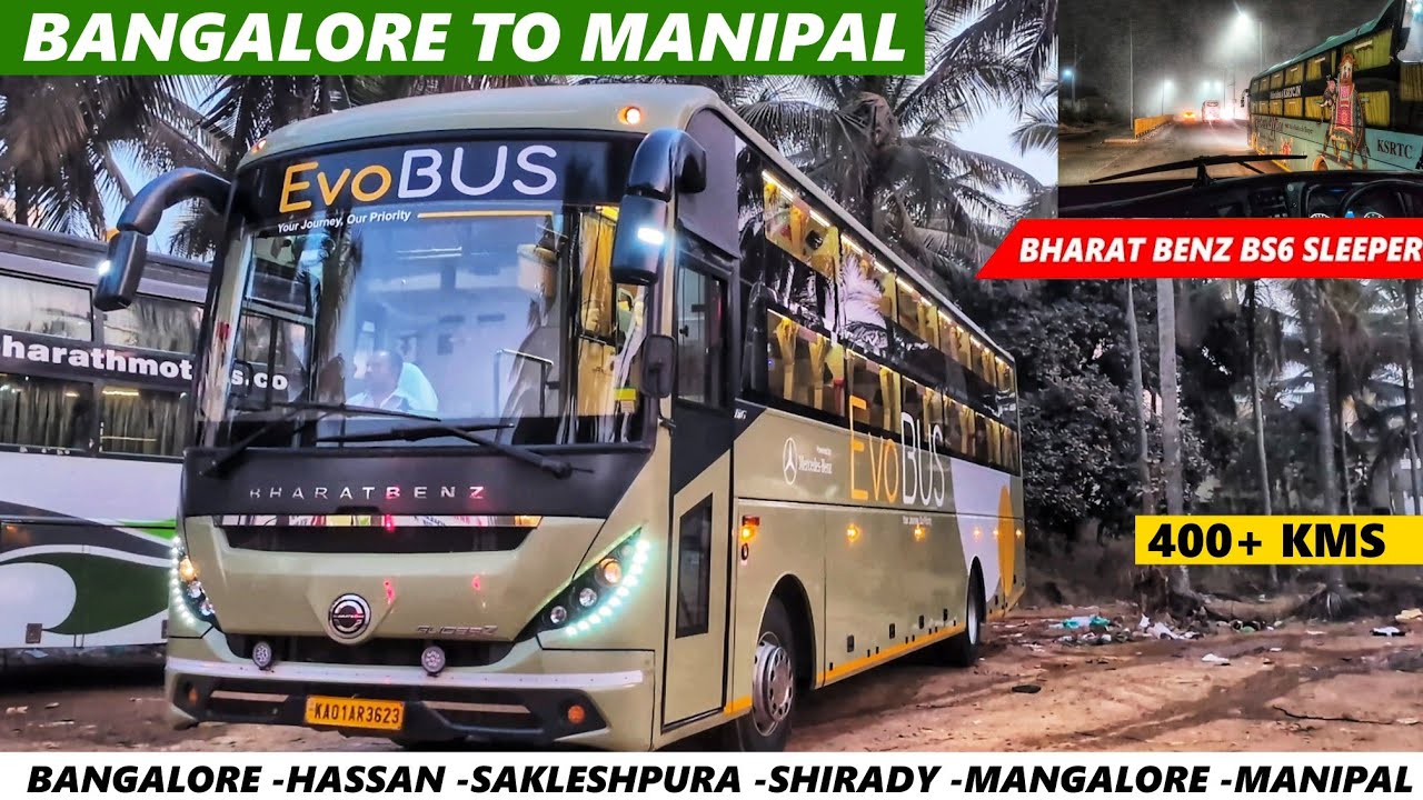 BANGALORE TO MANIPAL FULL JOURNEY BY EVOBUS BHARATBENZ AC SLEEPER BUS | FOGGY SHIRADI GHAT RIDE 🏔️