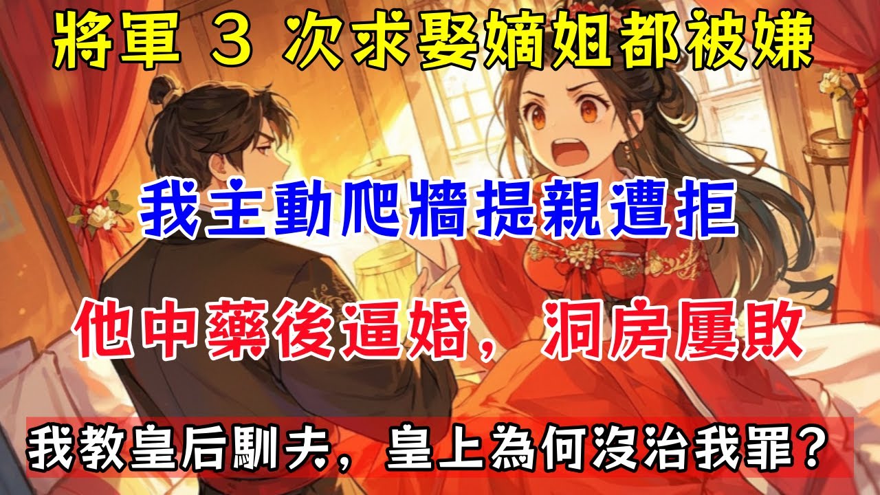 【完结文】將軍 3 次求娶嫡姐都被嫌，我主動爬牆提親遭拒，他中藥後逼婚，洞房屢敗，我教皇后馴夫，皇上為何沒治我罪？#古言小说  #甜文#漫画解说 #爽文#古代小说#古言#爽文故事#穿书