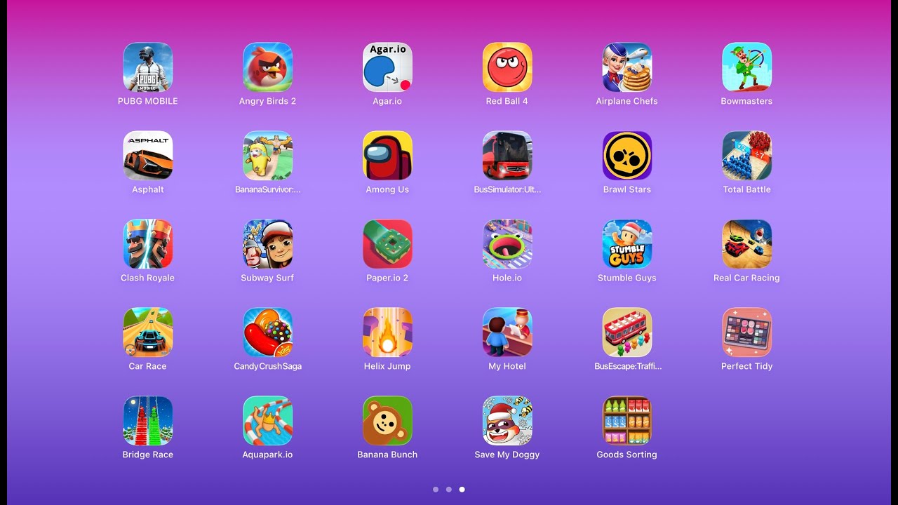 Helix Jump, Hole.io, Perfect Tidy, paper.io 2, Aquapark.io, Bridge Race, Save My Doggy, Subway Surf