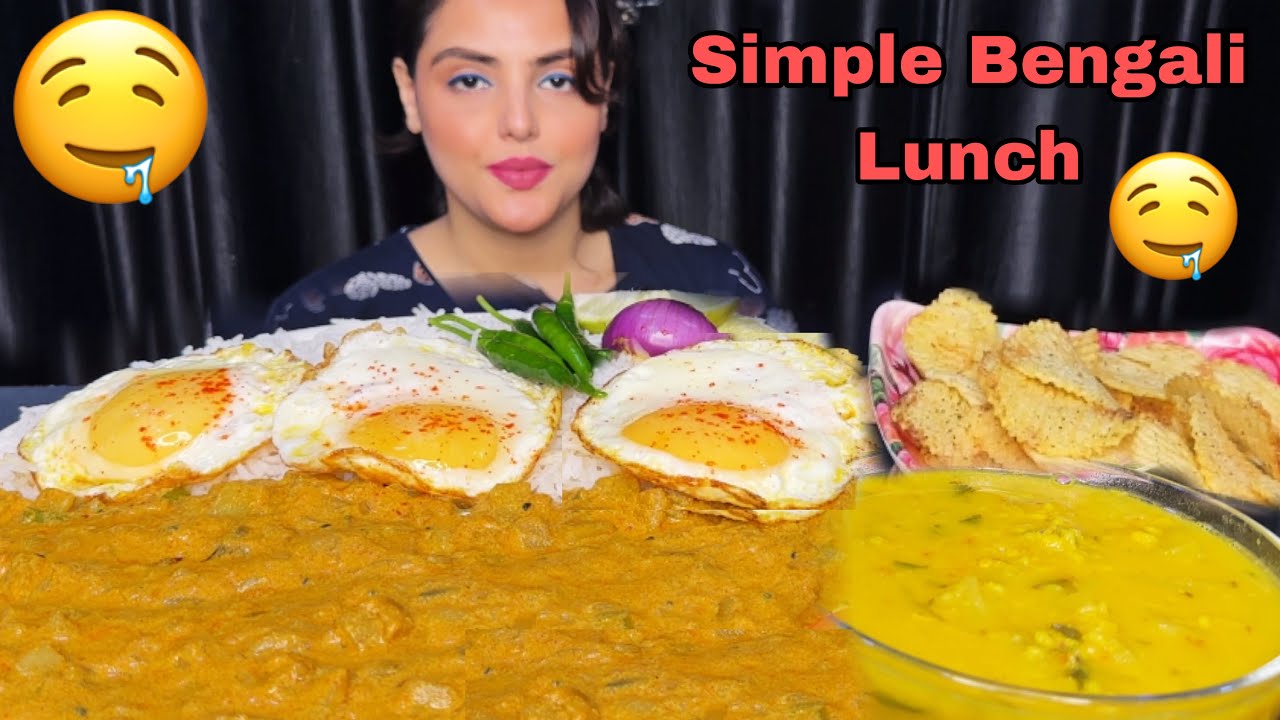 Eating Rice, Dal, Spicy Aloo Posto. Egg Poach | Mukbang Eating Show| Foodies, Homely Eating 