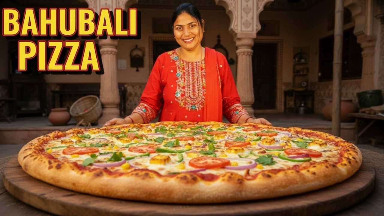 No Oven Bahubali Pizza 🍕 | Ek Hi Pizza Mein 6 Flavours | Desi Tawa Pizza Recipe #desifood #minivlog