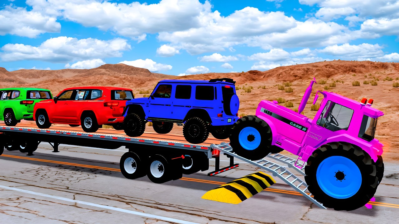 Flatbed Truck Mcqueen | Transportation with Truck - Pothole vs Car #34 - BeamNG.Drive