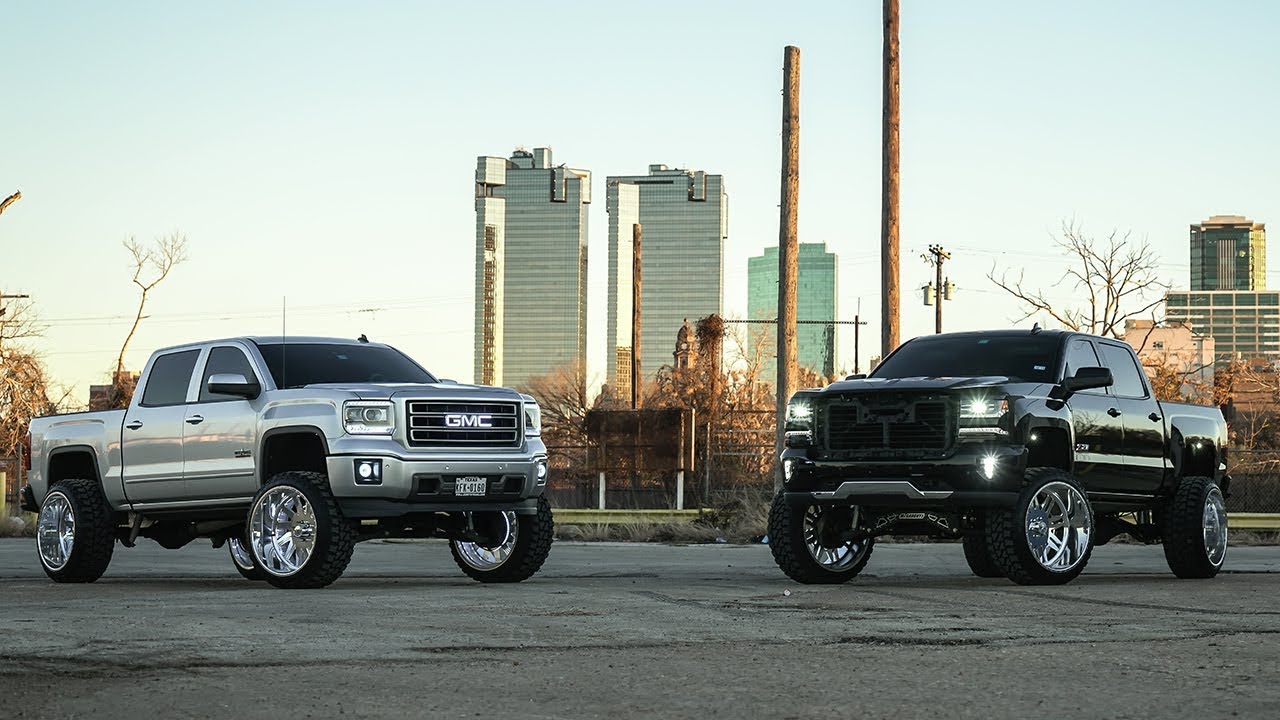 LIFTED CHEVY & GMC BOTH ON 26X14 AMERICAN FORCES CRUISE DOWN TOWN FORTH WORTH! 9 INCH LIFT & MORE