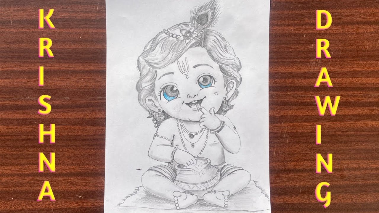Cute Little Krishna Drawing Easy | Kanha Ji Pencil Sketch Tutorial | Krishna Art |#krishnadrawing